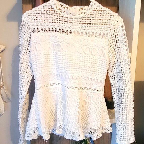 Elegant White Lace Long Sleeve Blouse | Size 2 | - Picture 7 of 11